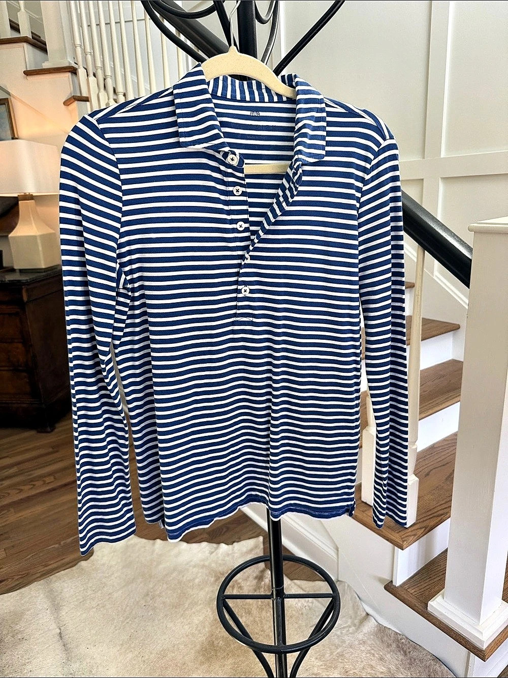 Renwick Women'Small Long Sleeve Striped Polo Blue & White Small